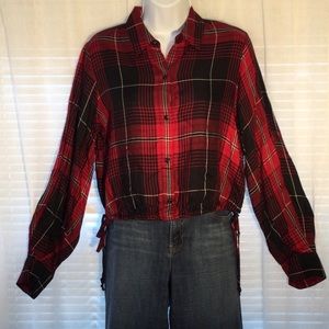 Express Plaid Tie Hem Long Sleeve Shirt Sz S